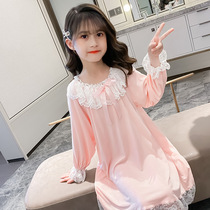 Korean girl nightdress ice silk thin childrens home clothes summer girl princess style modal lace pajamas