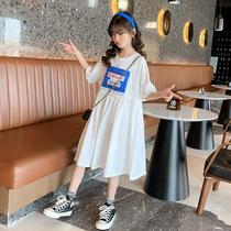 Korean girl loose puffy straight skirt summer dress 2021 new big color large size dress for children and girls