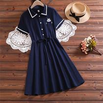 Korean Girls College style polo dress 2021 summer dress new mid-university boy foreign girl solid color A-line dress