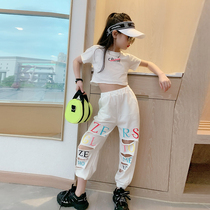 Korean girl set summer thin fried street childrens clothing girl Han Fan Internet celebrity domineering short sleeve ripped pants two-piece set
