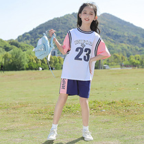 Korean girls basketball shirt set summer 2021 new style big kids girls thin sports shorts two-piece set