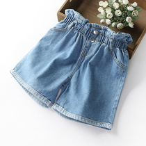 Korean girl solid color denim shorts thin summer 2021 new style foreign style kids loose outer casual pants