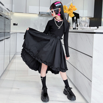 Korean Girls Fall Winter Dress 2021 New Korean Style Warm Dark French Tuxedo Skirt Trend