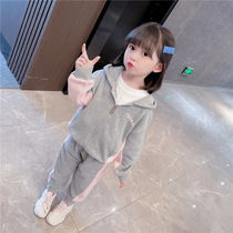 Korean girl hooded sweatshirt two-piece set 2021 new Korean version autumn and winter baby girl foreign casual sports suit