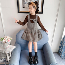 Korean Girls Fall Winter Dress Set 2022 New Kids Yang Spring and Autumn Little Girl Plaid Two-Piece Set Trend