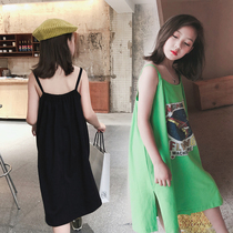 Korean girl slip dress 2021 summer new Korean version of female big boy foreign style childrens loose split long skirt