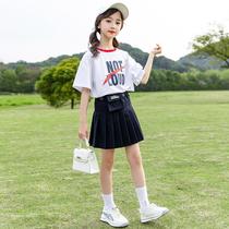 Girls Summer Fashion Cool Set 2021 New Little Girl Yangqi Korean Edition of the Big Child Internet Red Short Sleeve Set Skirt