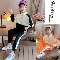 Korean Girls Sports Set 2021 New Big Child Korean Edition Internet Red Autumn and Winter Foreign Girl Warm Two-Piece Set