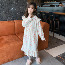 Korean girl autumn and winter pajamas cotton princess long sleeves thin court childrens nightdress little girl big childrens loungewear