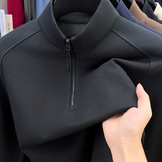 加厚拉链立领卫衣男2025秋冬纯色半高领内搭t恤男休闲打底衫上衣