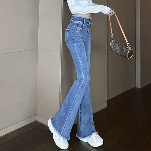 Джинсовые осенние штаны-клёш, эластичный приталенный ростомер, джинсы, подходит для подростков, коллекция 2023, в обтяжку, облегающий крой