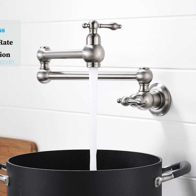 Kjy All-Copper Nickel Brushed Color Wall-Mounted Basin Faucet Single Cold 2-Way Water Purifier Foldable Kitchen Pot Warmer Balcony