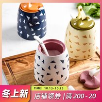 YAKA-HOME Japanese spice tank cute household kitchen salt jar Sugar Jar Spice Box ceramic monosodium glutamate