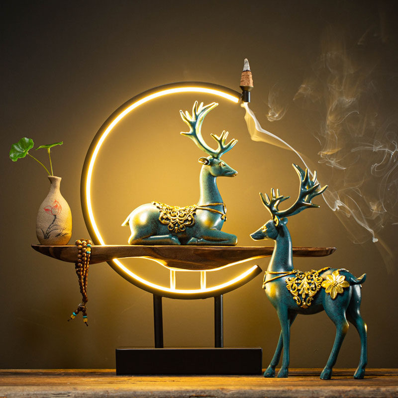 New Chinese led light circle living room TV cabinet entrance Chinese ornaments home Zen housewarming deer wedding gift