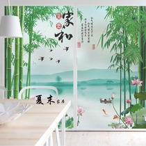 New Chinese style home and light-transmitting opaque kitchen and living room sliding door blackout landscape bamboo electrostatic frosted glass sticker