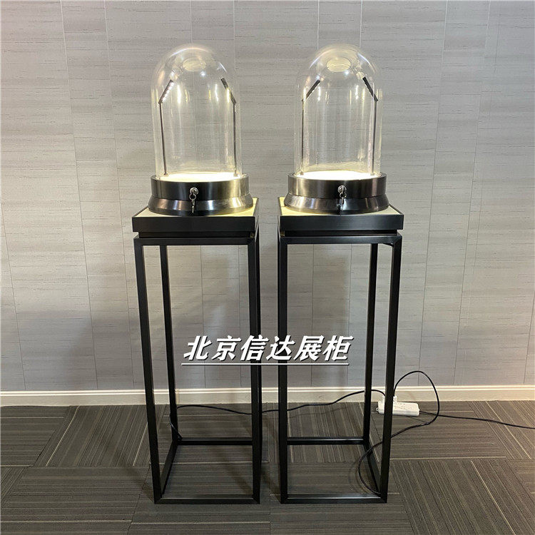 Stainless steel boutique cabinet round glass stand display counter dust cover display frame jewelry display cabinet
