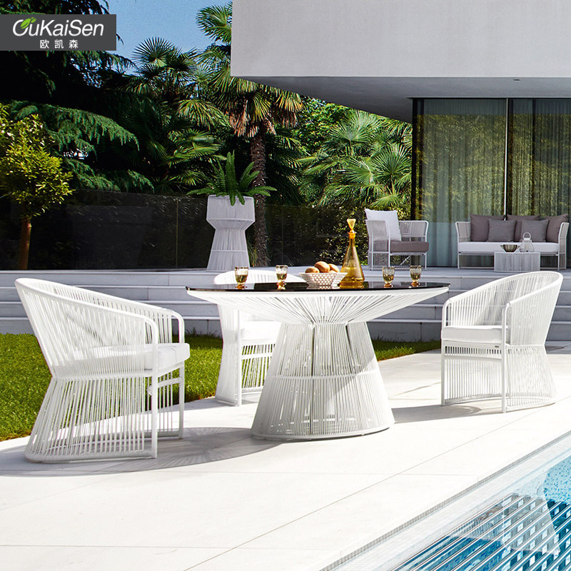 Okaisen Nordic rattan outdoor table and chair rattan chair three-five-piece set outdoor balcony open-air garden courtyard sunscreen