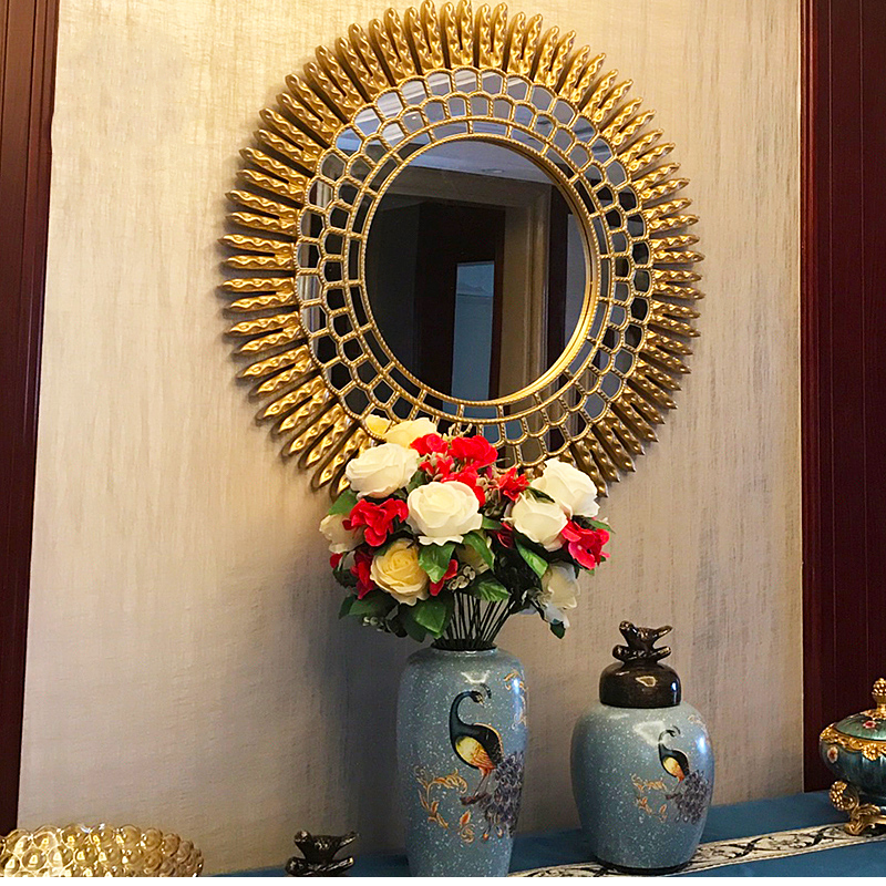 Living room Dining room Decorative mirror Retro entrance Circular corridor Aisle background wall Creative sun dining side decorative mirror