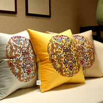 New Chinese mahogany embroidery solid wood sofa big back bag Bedside cushion set Modern Chinese pillow flannel with core