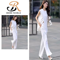 BEBE NOBLE Irregular slit simple style sleeveless top womens summer high-end straight pants casual two-piece set