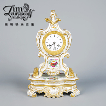 Tim European antiques and Western antiques French porcelain body pure hand-painted floral theme double-hole mechanical clock