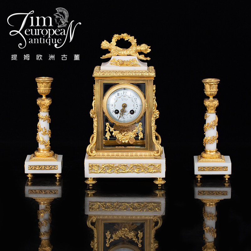 Tim European antique Western antique French Napoleon III bronze gold carala marble candlestick