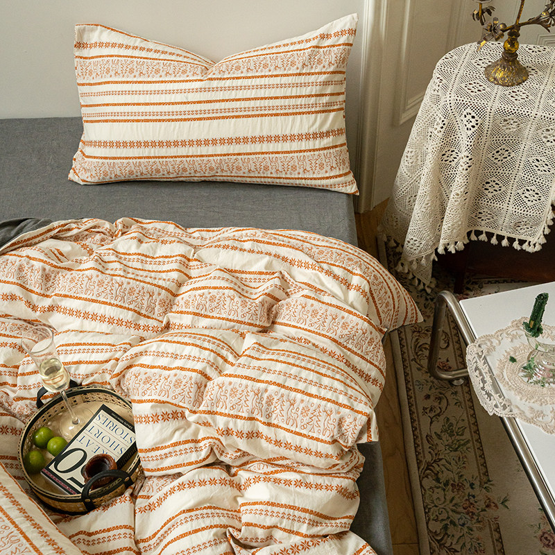 Nordic ins full cotton washed cotton four pieces of pure cotton color weave jacquard quilt cover sheet bed Gasawara Approbbed bedding 4