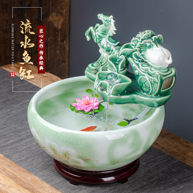 Jingdezhen Ceramic Pipeline Fish Bowl with fountain hand drawing small goldfish tank large turtle farming pot