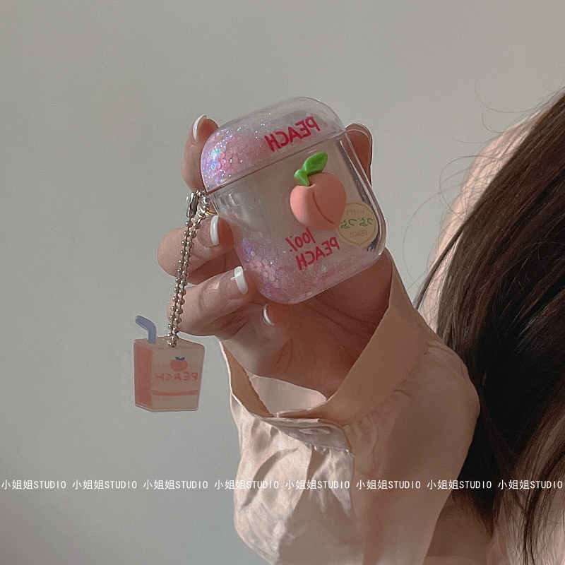 Three-dimensional powder peach quicksand suitable for Airpods second-generation protective sleeve Apple wireless bluetooth pro earphone shell anti-fall