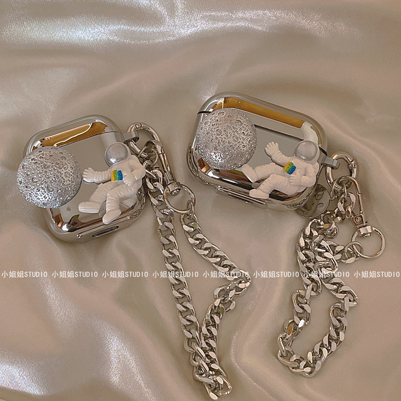 Electroplating astronaut chain applies Airpods Pro two generations of wireless Bluetooth headphone protective sleeve personality soft 