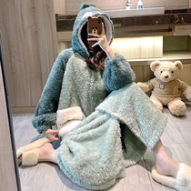 Fat mm plus size coral velvet pajamas women 200kg flannel autumn and winter long loose cartoon robe set