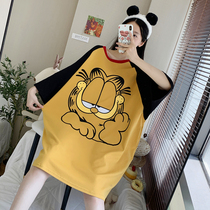 Fatty plus size nightdress women Summer 260kg short sleeve cotton fat mm can wear outside pajamas women 200kg loose pregnant women