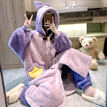 Thick coral velvet loose pajamas womens autumn and winter long sleeves fat MM plus size 200kg dressing gown