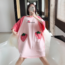Summer thin strawberry nightgown women cotton short sleeve pajamas fat MM200 kg loose fat plus size 260kg