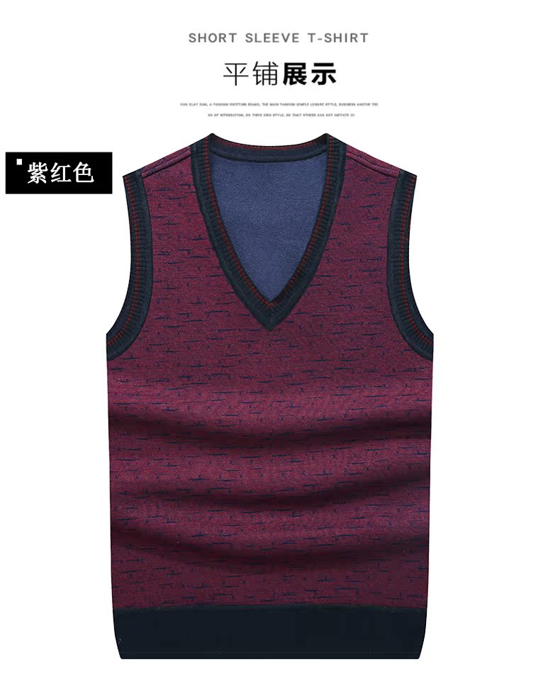 Mùa đông trung niên ông già vest nam V-cổ đan vest cộng với nhung dày ấm áp áo len áo len áo gile hàn