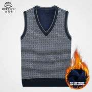 Áo vest kẻ sọc trung niên ấm áp mùa đông nam cộng với nhung dày áo len đan áo vest trung niên