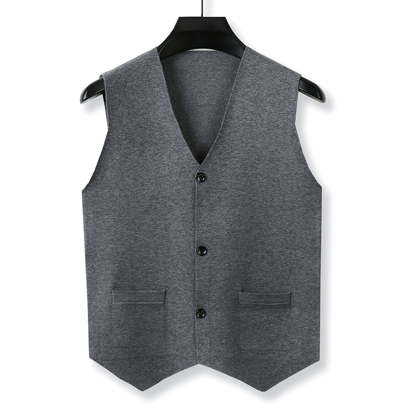 Solid Color Knitted Vest Men's Trendy Suit Vest Business Casual Sleeveless Cardigan Sweater Suit Waistcoat Vest