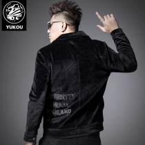 Yankou jacket Mens Winter European and American slim fashion handsome autumn and Winter fashion lapel embroidery tide brand mens jacket
