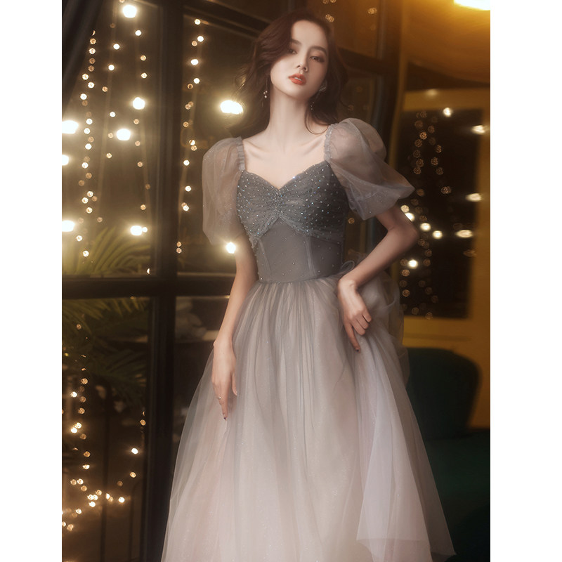 Annual meeting evening gown 2021 new grey light extravagant high-end small crowdlaw banquets small birthday gown dresses