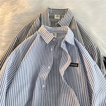 Printemps et automne chemise à rayures verticales à manches longues pour hommes beau décontracté style Hong Kong haute rue adolescent bf style coréen chemise yuppie japonaise