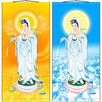 Portrait of Avalokitesvara Bodhisattva dripping in white clothes scroll painting of Avalokitesvara Buddha statue full screen full screen silk painting