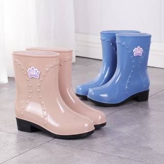 Mid-tube water shoes for women, cotton warm short-tube rain boots, kitchen low-top work water boots, non-slip rain boots, adult water boots