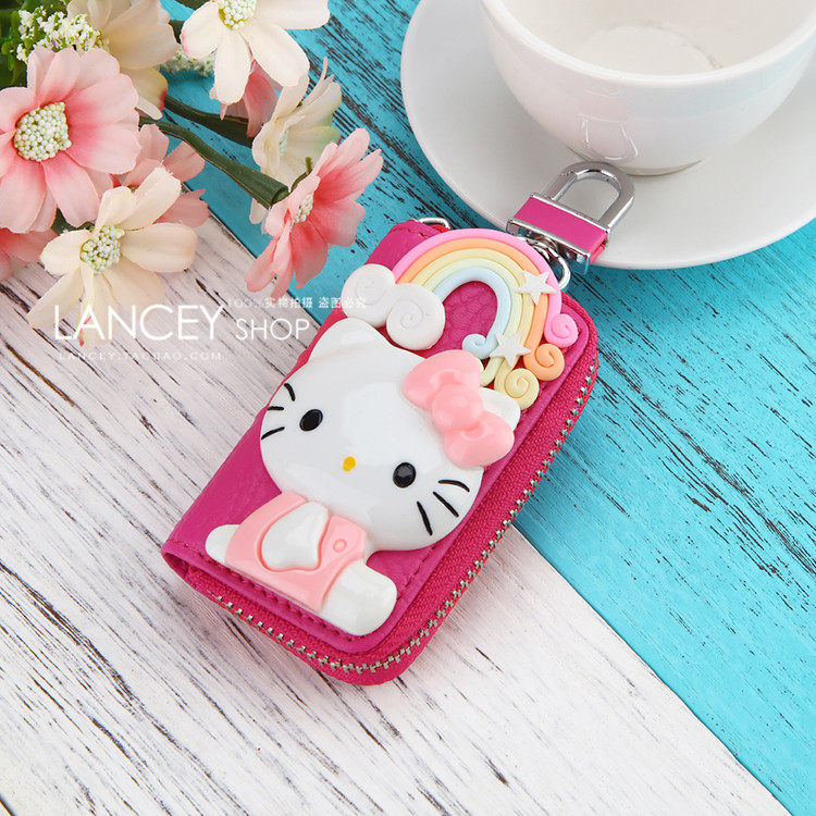 Túi da cao cấp dễ thương kitty móc túi nữ Hàn Quốc sáng tạo dễ thương xe chìa khóa túi nữ khóa thìa eo ví đựng chìa khóa nam