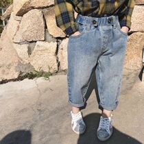 2021 autumn boys jeans casual pants baby long pants girls foreign style dad pants children Korean loose pants