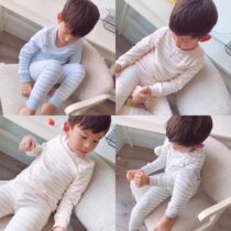 2022 spring and autumn children's colored cotton pajamas for boys and girls cotton high waist belly striped long sleeve household clothing set