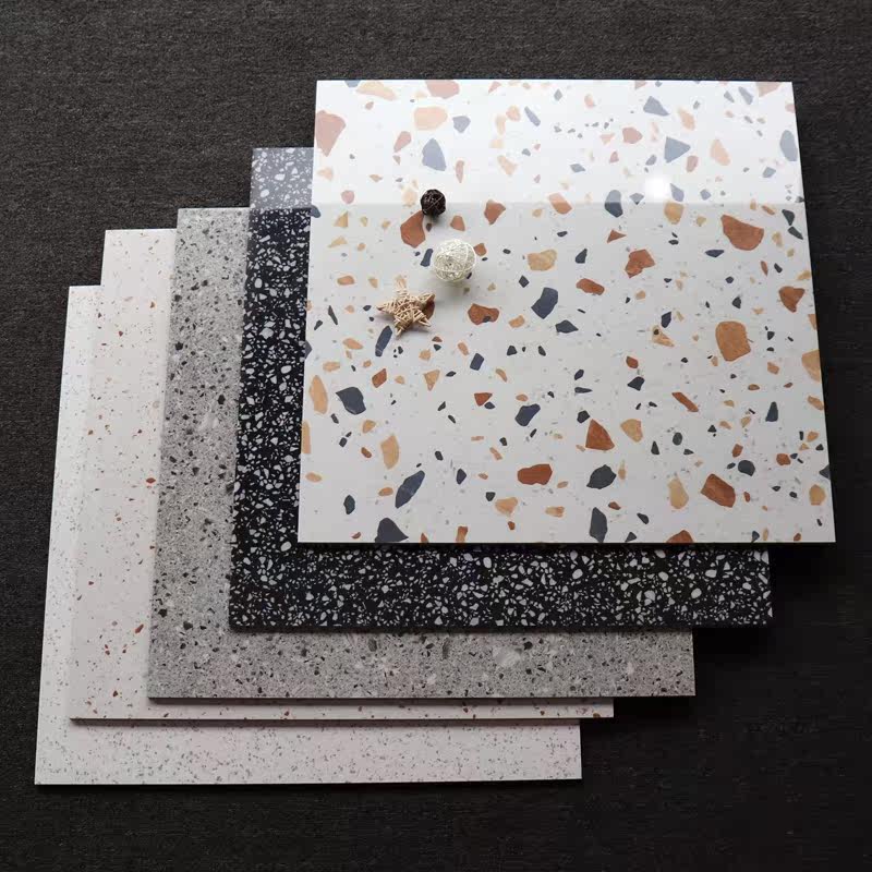 Color bright terrazzo floor tiles 600x600 clothing store gray non-slip floor tiles shopping mall milk tea shop white tiles