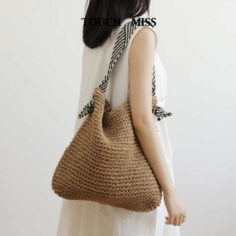 French Touch Miss Niche Design Straw Bag for Women, New Fashion Beach Bag, Versatile Shoulder Handbag for Summer