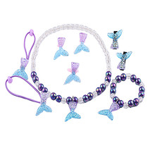 Purple mermaid tail children necklace set Dream mermaid princess first jewelry bracelet ring earrings hair accessories