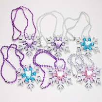 Childrens necklace Frozen Love gauze Princess snowflake bead chain Blue Purple pink girl neck pendant jewelry