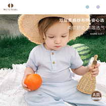 White Pearl cotton baby soft and light gauze short-sleeved suit baby home clothes